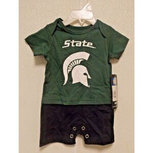 NCAA Michigan State Spartans Green and Black Romper Size 3/6 M Gen2